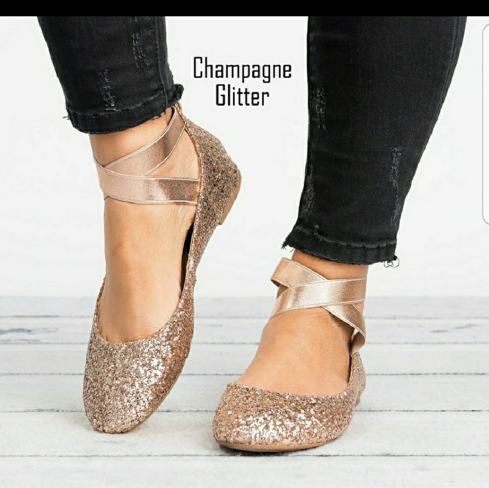 👠👠 Champagne  Glitter Elastic Ballet👠👠 - Picture 2 of 2